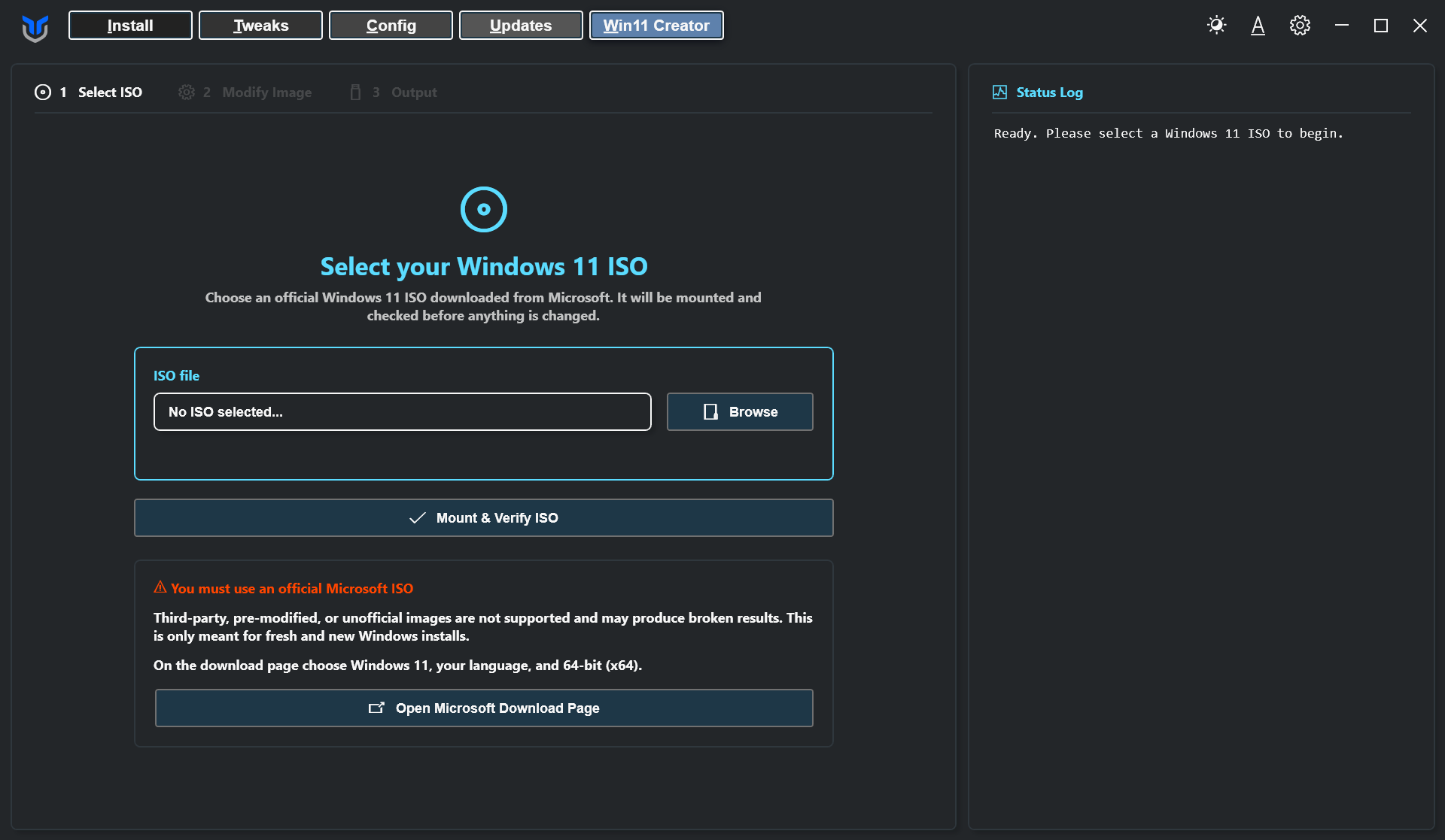WinUtil 官方 Win11 Creator 页面截图